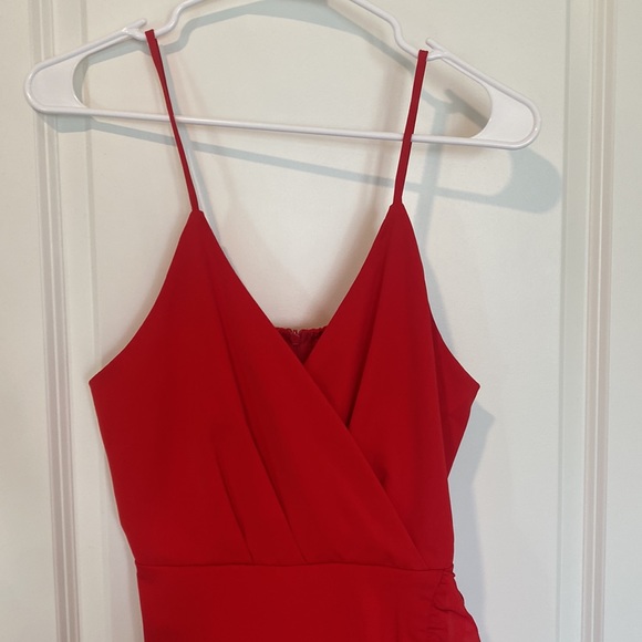 Red Romper with Ruffled Hem - Picture 2 of 4